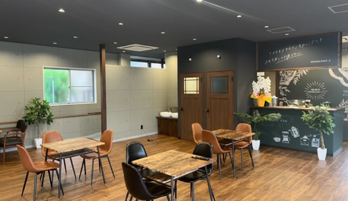 黒板メニューのある受付カウンター(ソレイルミナーレの店内)